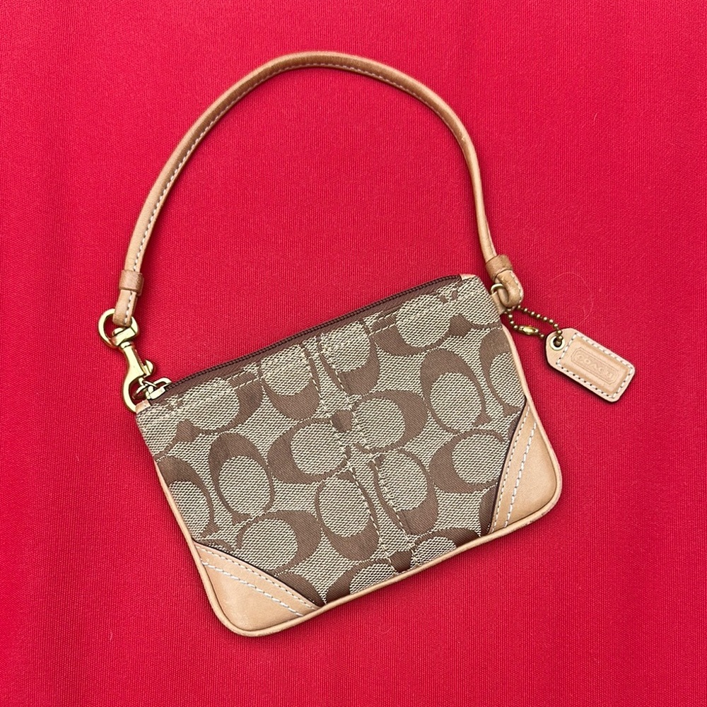 Coach Brown and Tan Signature C Wristlet